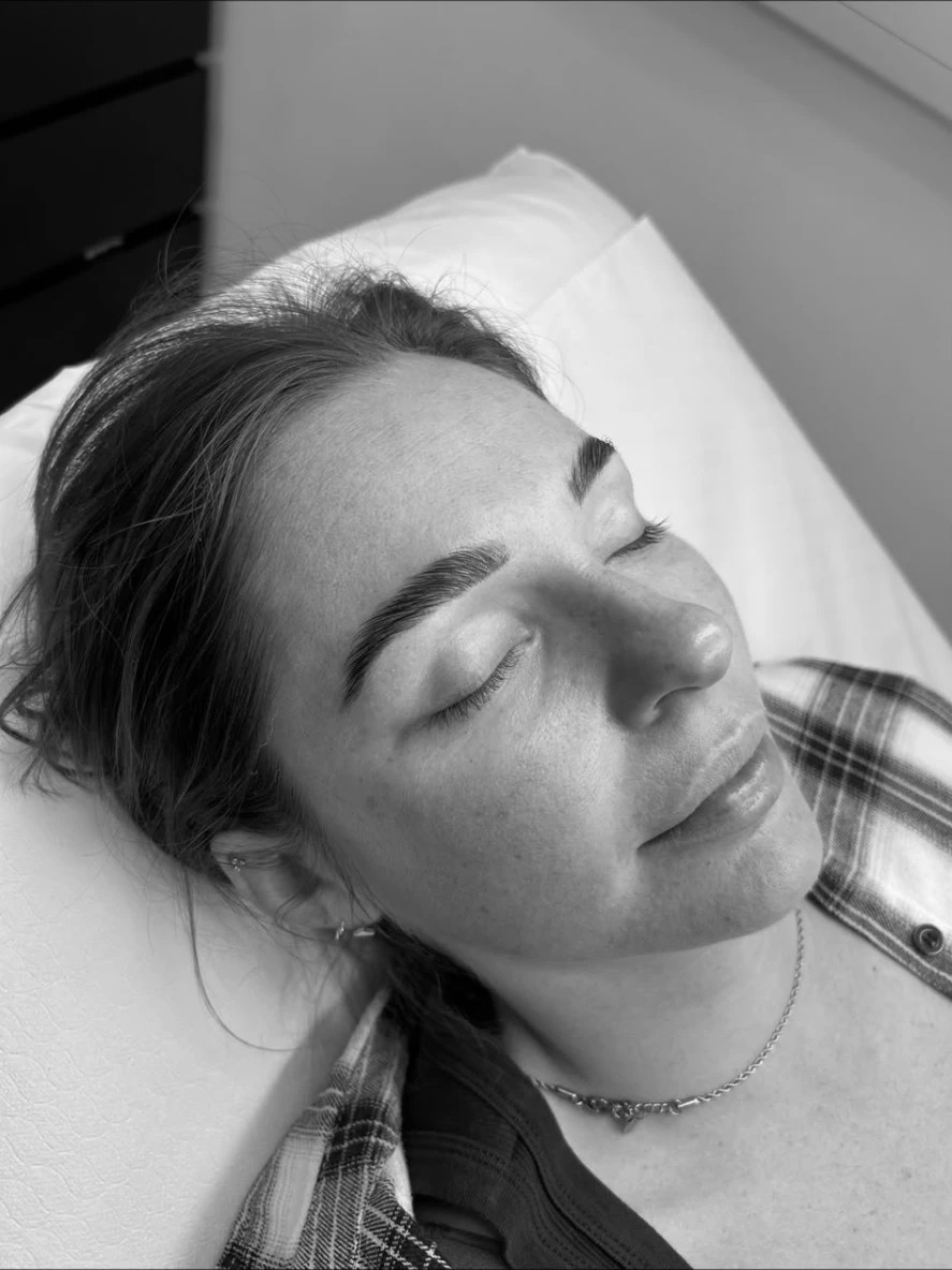 Close-up of freshly shaped and tinted brows